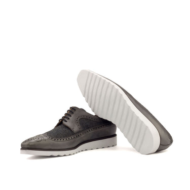 DapperFam Zephyr in Dark Grey Men's Flannel & Italian Leather Longwing Blucher