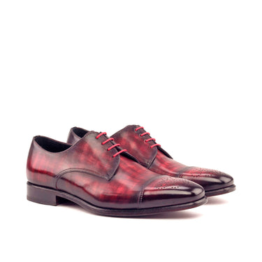 DapperFam Vero in Black / Burgundy Men's Italian Patent Leather & Hand-Painted Patina Derby in Black / Burgundy #color_ Black / Burgundy