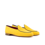 DapperFam Marcello in Mustard / Navy Men's Linen & Italian Leather Belgian Slipper