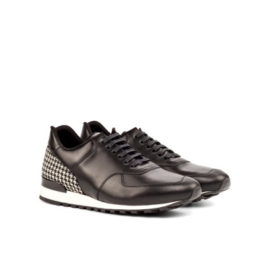 DapperFam Veloce in Houndstooth / Black Men's Sartorial & Italian Leather Jogger in Houndstooth / Black