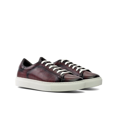 DapperFam Rivale in Burgundy Men's Hand-Painted Patina Trainer in Burgundy D - Standard Width