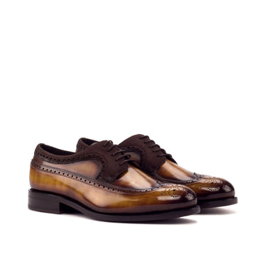 DapperFam Zephyr in Brown / Cognac Men's Italian Suede & Hand-Painted Patina Longwing Blucher in Brown / Cognac