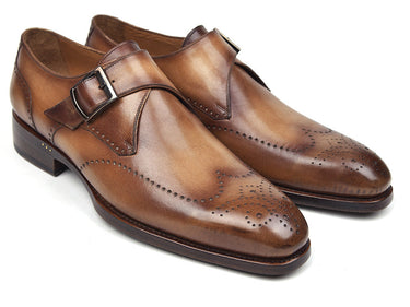 Paul Parkman Men's Wingtip Single Monkstraps in Brown & Camel