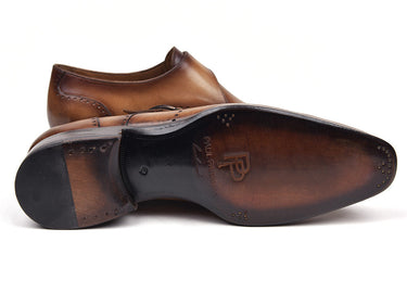 Paul Parkman Men's Wingtip Single Monkstraps in Brown & Camel