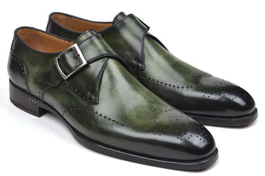 Paul Parkman Men's Wingtip Single Monkstraps in Green
