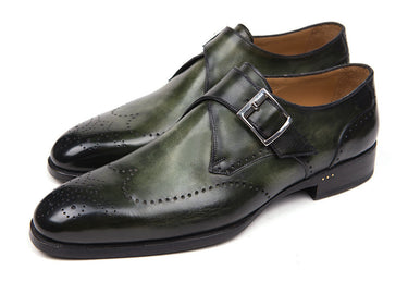 Paul Parkman Men's Wingtip Single Monkstraps in Green