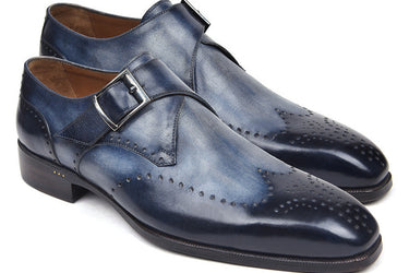 Paul Parkman Men's Wingtip Single Monkstraps in Navy