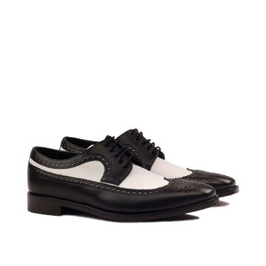 DapperFam Zephyr in Black / White Men's Italian Leather Longwing Blucher in Black / White