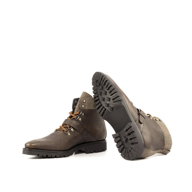 DapperFam Everest in Tweed / Dark Brown Men's Sartorial & Italian Pebble Grain Leather Hiking Boot in #color_