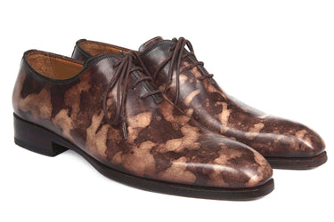 Paul Parkman Men's Hand-Painted Wholecut Oxfords in Brown Camouflage
