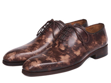 Paul Parkman Men's Hand-Painted Wholecut Oxfords in Brown Camouflage