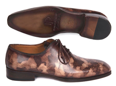 Paul Parkman Men's Hand-Painted Wholecut Oxfords in Brown Camouflage