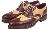 Paul Parkman Men's Triple Leather Sole Wingtip Brogues in Beige & Brown