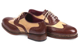 Paul Parkman Men's Triple Leather Sole Wingtip Brogues in Beige & Brown
