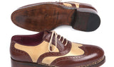 Paul Parkman Men's Triple Leather Sole Wingtip Brogues in Beige & Brown