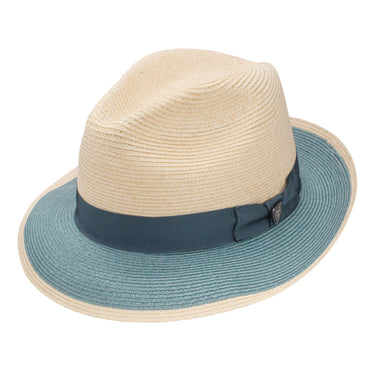 Dobbs Highbrow Woven Hemp Fedora Hat in Natural / Turquoise #color_ Natural / Turquoise