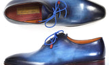 Paul Parkman Men's Hand-Painted Plain Toe Wholecut Oxfords in Blue