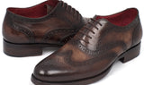 Paul Parkman Men's Hand-Painted Leather Wingtip Oxfords in Brown
