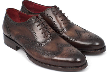 Paul Parkman Men's Hand-Painted Leather Wingtip Oxfords in Brown