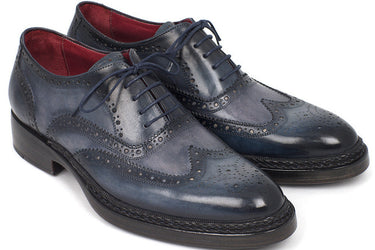 Paul Parkman Men's Hand-Painted Leather Wingtip Brogues in Blue