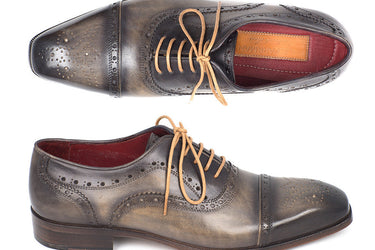Paul Parkman Men's Hand-Painted Leather Captoe Oxfords in Gray