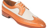 Paul Parkman Dual Tone Wingtip Derby Shoes in Cognac & Cream