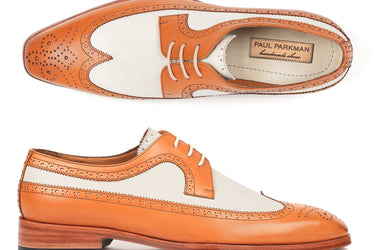 Paul Parkman Dual Tone Wingtip Derby Shoes in Cognac & Cream