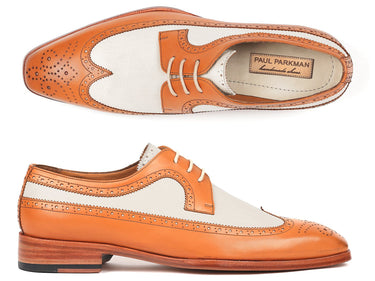 Paul Parkman Dual Tone Wingtip Derby Shoes in Cognac & Cream