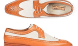 Paul Parkman Dual Tone Wingtip Derby Shoes in Cognac & Cream