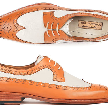 Paul Parkman Dual Tone Wingtip Derby Shoes in Cognac & Cream in #color_