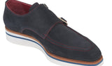 Paul Parkman Men's Smart Casual Monkstrap Suede Shoes in Navy