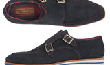 Paul Parkman Men's Smart Casual Monkstrap Suede Shoes in Navy