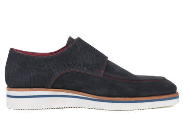 Paul Parkman Men's Smart Casual Monkstrap Suede Shoes in Navy