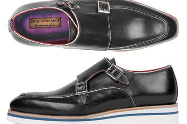 Paul Parkman Men's Smart Casual Monkstrap Leather Shoes in Black