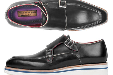 Paul Parkman Men's Smart Casual Monkstrap Leather Shoes in Black