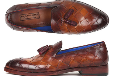 Paul Parkman Men's Big Braided Tassel Loafers in Brown