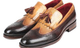 Paul Parkman Kiltie Tassel Loafers in Beige & Brown