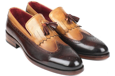 Paul Parkman Kiltie Tassel Loafers in Beige & Brown