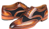 Paul Parkman Brown Leather & Suede Wingtip Oxfords in Brown & Navy