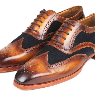 Paul Parkman Brown Leather & Suede Wingtip Oxfords in Brown & Navy in #color_