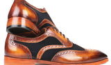 Paul Parkman Brown Leather & Suede Wingtip Oxfords in Brown & Navy