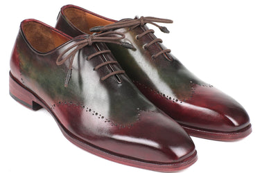 Paul Parkman Men's Wingtip Leather Oxfords in Bordeaux & Green