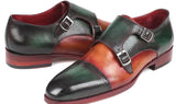 Paul Parkman Captoe Double Monkstraps in Green & Camel
