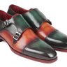 Paul Parkman Captoe Double Monkstraps in Green & Camel