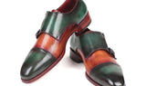 Paul Parkman Captoe Double Monkstraps in Green & Camel