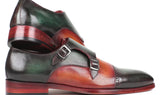 Paul Parkman Captoe Double Monkstraps in Green & Camel