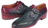 Paul Parkman Men's Woven Leather Single Monkstraps in Purple & Green