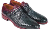 Paul Parkman Men's Woven Leather Single Monkstraps in Purple & Green