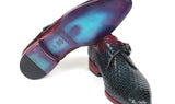 Paul Parkman Men's Woven Leather Single Monkstraps in Purple & Green