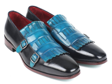 Paul Parkman Men's Kiltie Double Monkstraps in Light Blue & Navy